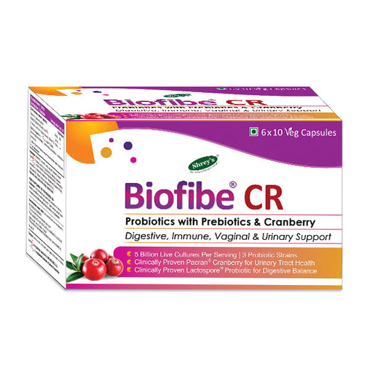 Biofibe® CR, Probiotics Wth Prebiotics & Cranberry Men & Women Supports Gut Health, Enhances Immune Function & Urinary Tract Support– 60 Capsules Shrey's