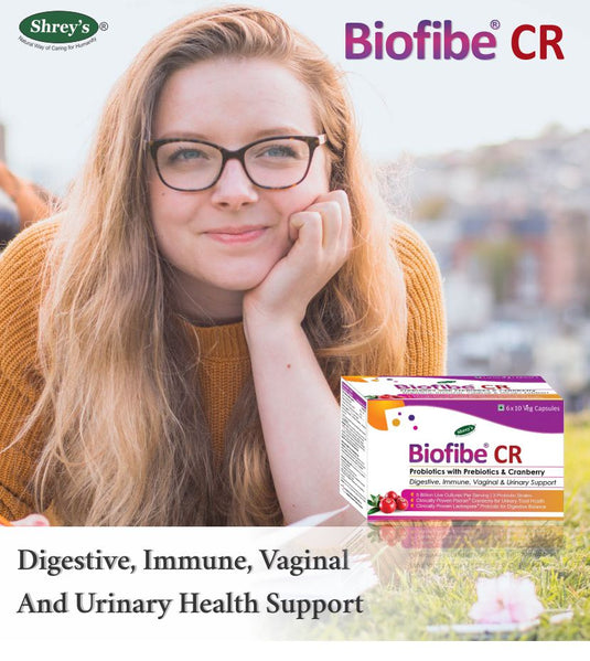 Biofibe® CR, Probiotics Wth Prebiotics & Cranberry Men & Women Supports Gut Health, Enhances Immune Function & Urinary Tract Support– 60 Capsules Shrey's