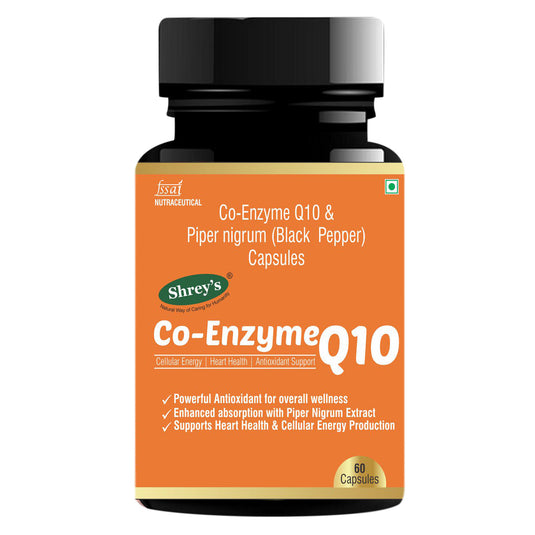 Shrey’s Coenzyme Q10 with Piperine – 60 Veg Capsules | Energy, Heart & Antioxidant Support | High Absorption Shrey's