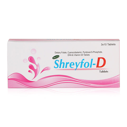 Shrey's Shreyfol-D Pregnancy Support, Dietary Folate, Vitamin B12 with DHA & Vitamin D3  (30 Tablets) Shrey's