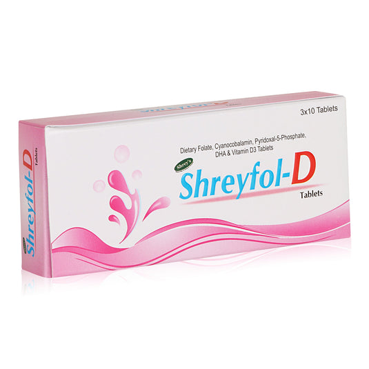 Shrey's Shreyfol-D Pregnancy Support, Dietary Folate, Vitamin B12 with DHA & Vitamin D3  (30 Tablets) Shrey's