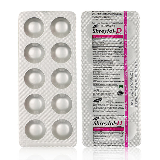Shrey's Shreyfol-D Pregnancy Support, Dietary Folate, Vitamin B12 with DHA & Vitamin D3  (30 Tablets) Shrey's