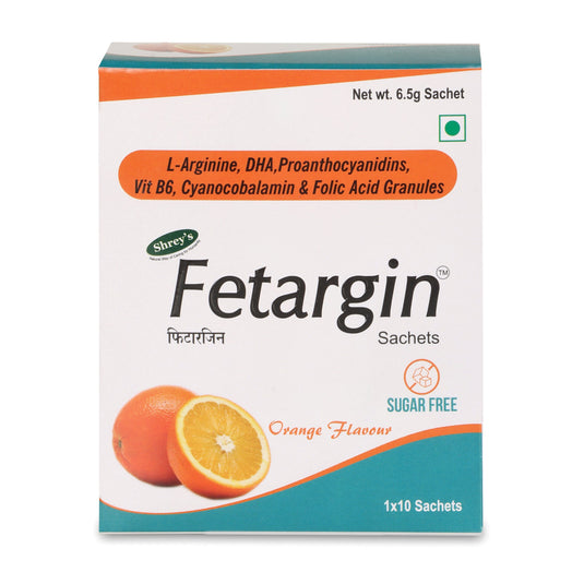Shrey's Fetargin, L-Arginine, Vitamin B12, Vitamin B6, 10 Sachets-Orange Flavour Shrey's