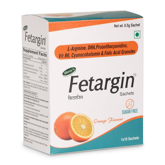 Shrey's Fetargin, L-Arginine, Vitamin B12, Vitamin B6, 10 Sachets-Orange Flavour Shrey's