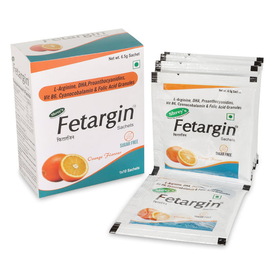 Shrey's Fetargin, L-Arginine, Vitamin B12, Vitamin B6, 10 Sachets-Orange Flavour Shrey's