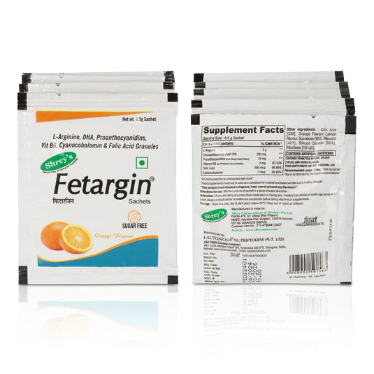 Shrey's Fetargin, L-Arginine, Vitamin B12, Vitamin B6, 10 Sachets-Orange Flavour Shrey's