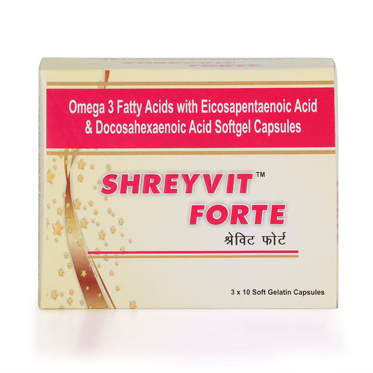 Shreyvit Forte Omega-3 Fish Oil, 1000 mg – 30 Softgel Capsules (Omega-3 Fatty Acids with 330 mg EPA & 220 mg DHA) for Heart, Brain, and Joint Health Shrey's
