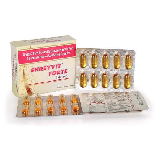 Shreyvit Forte Omega-3 Fish Oil, 1000 mg – 30 Softgel Capsules (Omega-3 Fatty Acids with 330 mg EPA & 220 mg DHA) for Heart, Brain, and Joint Health Shrey's