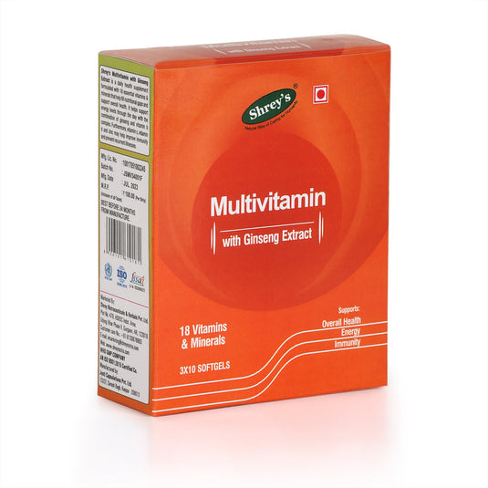Shrey’s Multivitamin for Men and Women, 30 Multivitamin Capsules, with Zinc, Vitamin D3, Multiminerals and Ginseng Extract for Enhances Energy, Stamina & Immunity Shrey's