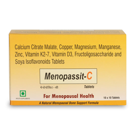 Shrey's Menopassit-C for Comprehensive Menopause Support & Optimal Bone Health with Vitamin K2, Calcium, and D3-100 Tablets Shrey's