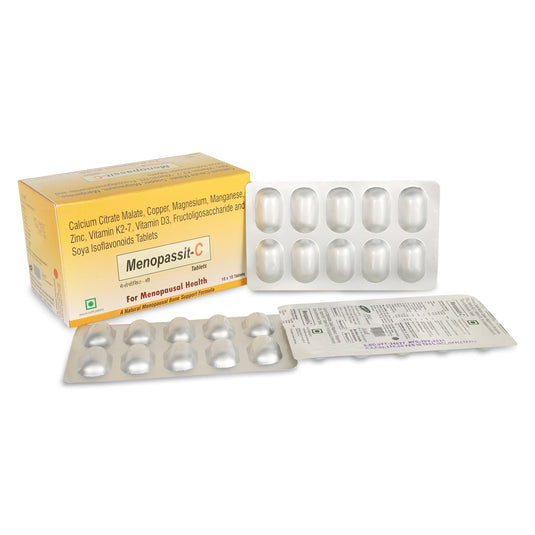 Shrey's Menopassit-C for Comprehensive Menopause Support & Optimal Bone Health with Vitamin K2, Calcium, and D3-100 Tablets Shrey's