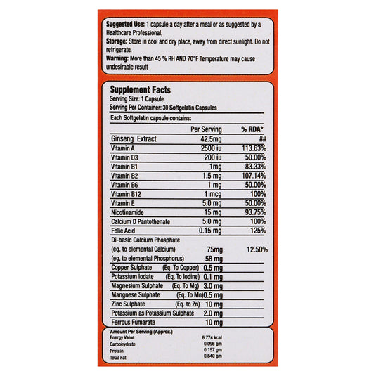 Shrey’s Multivitamin for Men and Women, 30 Multivitamin Capsules, with Zinc, Vitamin D3, Multiminerals and Ginseng Extract for Enhances Energy, Stamina & Immunity Shrey's