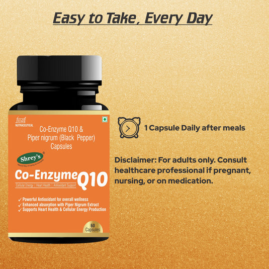 Shrey’s Coenzyme Q10 with Piperine – 60 Veg Capsules | Energy, Heart & Antioxidant Support | High Absorption Shrey's