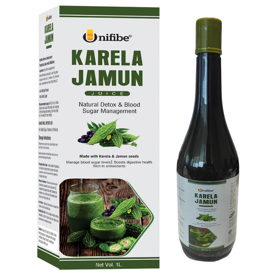 Unifibe Karela Jamun Juice - 1L Natural Juice made from Fresh Karela and Jamun Seeds Unifibe