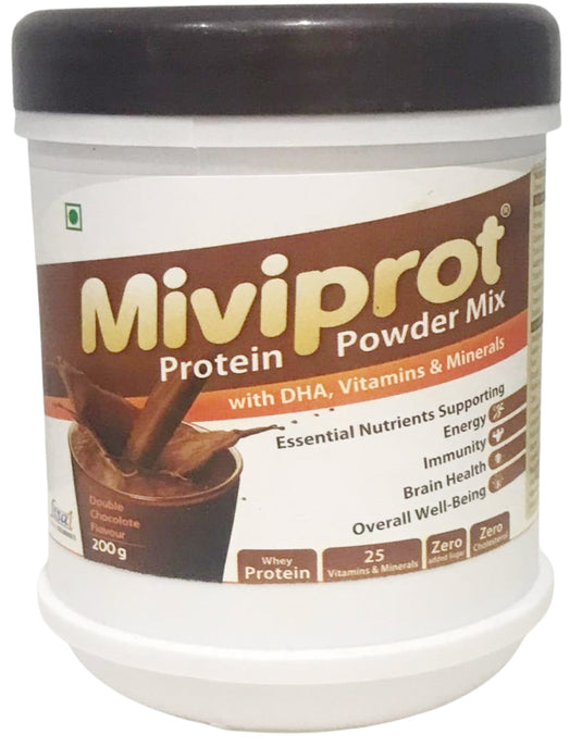 Shrey's Miviprot Whey Protein Supplement Powder with 25 Vitamins & Minerals and DHA for Energy, Immunity & Brain Health - Double Chocolate Flavor (Sugar Free) - 200 g Shrey's