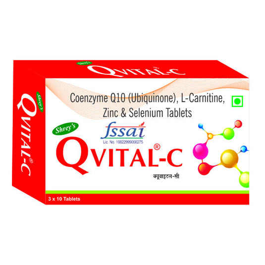 Shrey's Qvital-C, Coenzyme Q10, L-Carnitine, Zinc, Selenium - 30 Tabs (Heart Health & Energy Metabolism) Shrey's