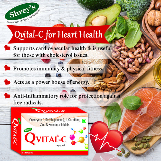 Shrey's Qvital-C, Coenzyme Q10, L-Carnitine, Zinc, Selenium - 30 Tabs (Heart Health & Energy Metabolism) Shrey's