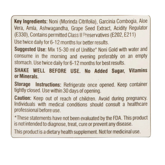 Unifibe Noni Gold, Juice Concentrate - 400 ml (with Garcinia, Aloe Vera, Amla, Ashwagandha & Grape Seed Extract) Unifibe