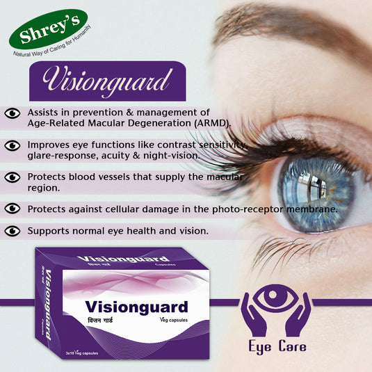 Shrey’s Visionguard Natural Vision Support with Lutein, Zeaxanthin, Bilberry, DHA, Curcumin, Zinc & Essential Vitamins - 30 Vegan Capsules for Eye Health & Clarity Shrey's