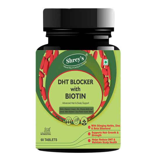 Shrey’s DHT Blocker with Biotin for Hair Growth & Hair Fall Control | Stinging Nettle, Zinc and Soya Protein| Supports Stronger, Thicker Hair – 60 Veg Capsules Shrey's