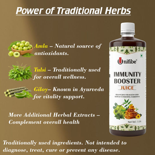 Immunity Booster Juice with Amla, Tulsi, Giloy & 12 Natural Herbs | Herbal Wellness Drink for Daily Immune Support | Rich in Antioxidants | 1000 ml Unifibe