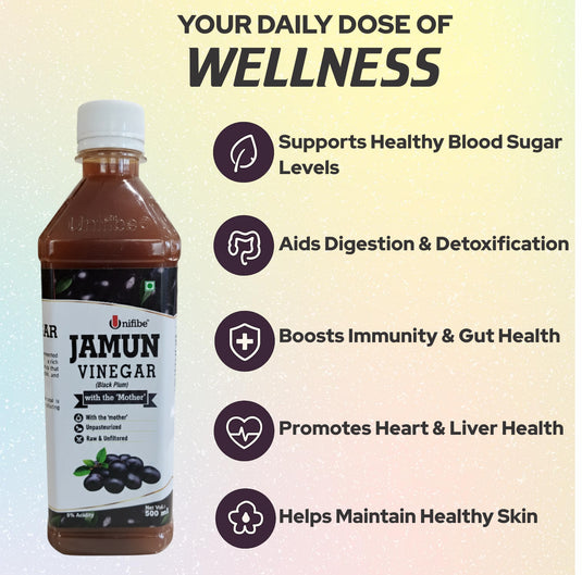 Unifibe Jamun Vinegar | 100% Natural & Unfiltered | With the ‘Mother’ | Supports Blood Sugar, Digestion & Immunity – 500 ml Unifibe