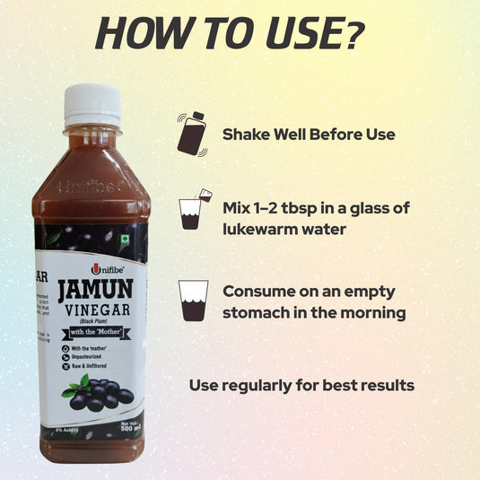 Unifibe Jamun Vinegar | 100% Natural & Unfiltered | With the ‘Mother’ | Supports Blood Sugar, Digestion & Immunity – 500 ml Unifibe