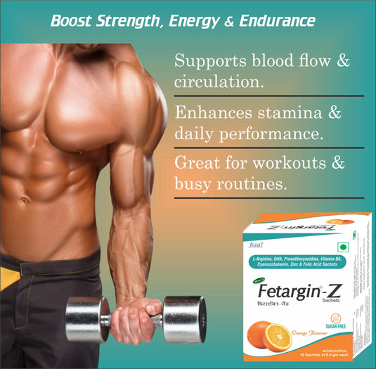 Shrey’s Fetargin-Z L-Arginine, DHA, Proanthocyanidins, Vitamin B6, Zinc, Folic Acid & Vitamin B12 Powder | Supports Energy, Pregnancy Wellness, Immunity & Heart Health | Orange Flavour | Sugar Free | 10 Sachets Shrey's