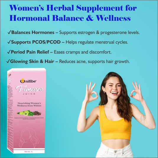 Unifibe Femcare Women’s Herbal Supplement – 1L Hormonal Balance, PCOS, PCOD, Period Pain Relief, Hair and Skin Unifibe