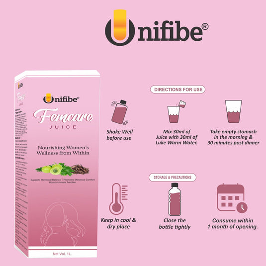 Unifibe Femcare Women’s Herbal Supplement – 1L Hormonal Balance, PCOS, PCOD, Period Pain Relief, Hair and Skin Unifibe