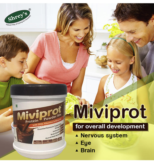 Shrey's Miviprot Whey Protein Supplement Powder with 25 Vitamins & Minerals and DHA for Energy, Immunity & Brain Health - Double Chocolate Flavor (Sugar Free) - 200 g Shrey's