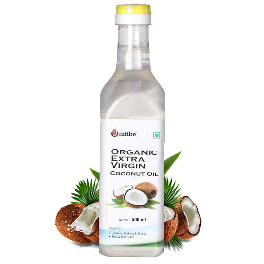 Unifibe® Extra Virgin Coconut Oil – Organic, Cold-Pressed, Unrefined, Perfect for Cooking, Skincare & Hair Care – Gluten-Free, Non-GMO - 500 ml Unifibe
