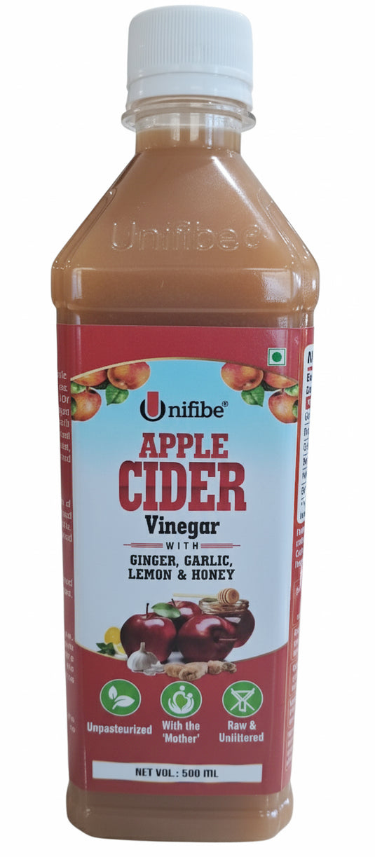 Unifibe® Apple Cider Vinegar with Ginger, Garlic, Lemon & Honey for Digestive Health, Immune Support, Heart Health, Weight Management & Boost Energy– 500 ml (Natural, Unfiltered & With The ‘Mother’) Unifibe