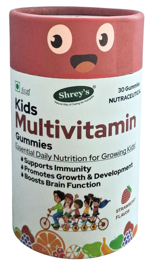 Shrey’s Kids Fruits & Veggies Multivitamin Gummies with 9 Vitamins, Zinc, Curcumin & DHA – Supports Immunity, Brain & Eye Health – Strawberry Flavor – 30 Gummies