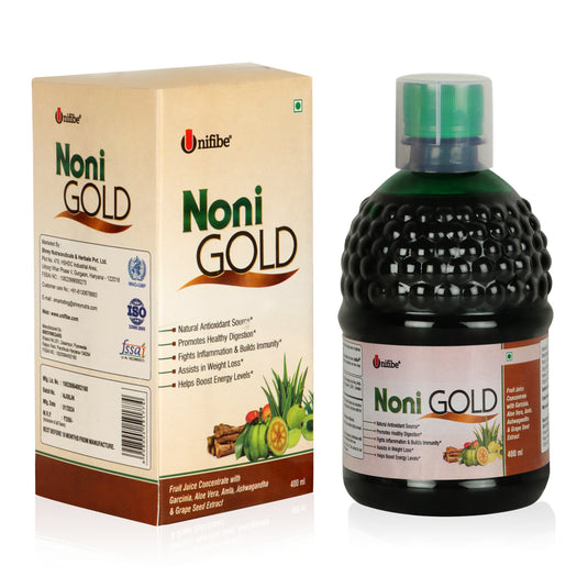 Unifibe Noni Gold, Juice Concentrate - 400 ml (with Garcinia, Aloe Vera, Amla, Ashwagandha & Grape Seed Extract)