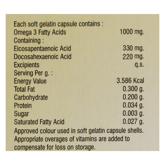 Shreyvit Forte Omega-3 Fish Oil, 1000 mg – 30 Softgel Capsules (Omega-3 Fatty Acids with 330 mg EPA & 220 mg DHA) for Heart, Brain, and Joint Health