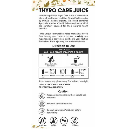Thyro Care Juice – 1000 ml | Sugar-Free Ayurvedic Blend with Kanchnar, Gugglu & 20 Other Natural Herbs | Thyroid Wellness Support Juice Unifibe