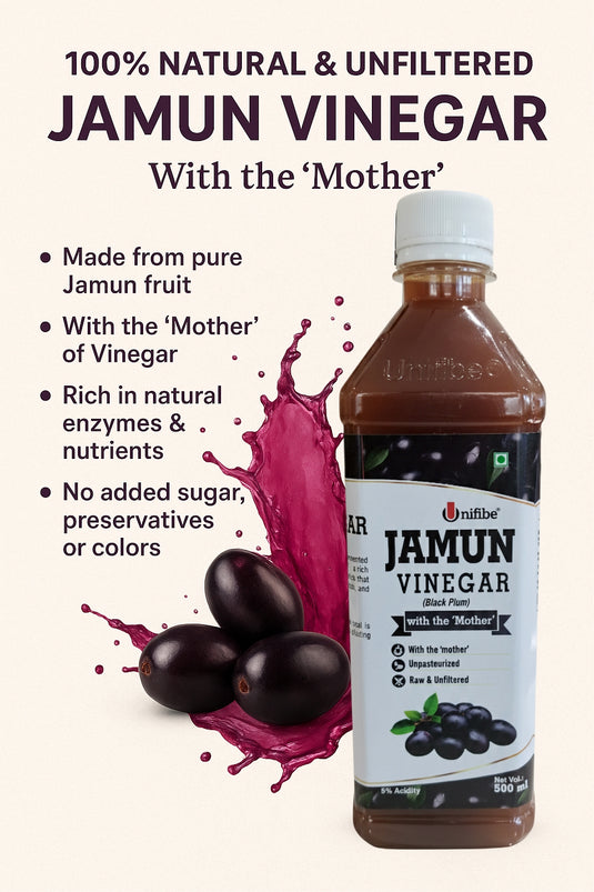 Unifibe Jamun Vinegar | 100% Natural & Unfiltered | With the ‘Mother’ | Supports Blood Sugar, Digestion & Immunity – 500 ml Unifibe