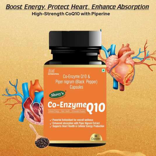 Shrey’s Coenzyme Q10 with Piperine – 60 Veg Capsules | Energy, Heart & Antioxidant Support | High Absorption Shrey's
