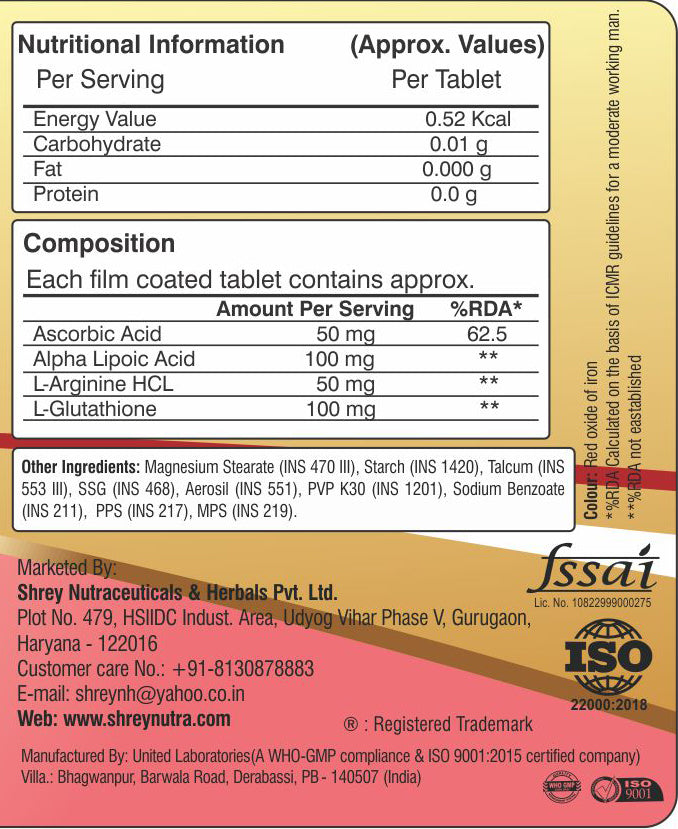 Shrey's L-Glutathione | Skin Brightening & Antioxidant Support Shrey's L-Glutathione | Skin Brightening & Antioxidant Support