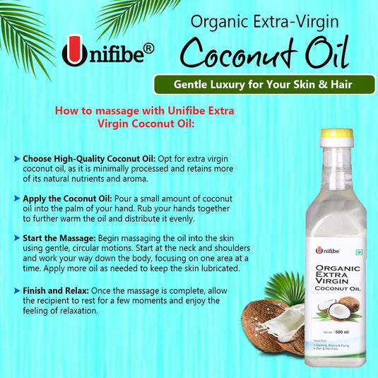 Unifibe® Extra Virgin Coconut Oil – Organic, Cold-Pressed, Unrefined, Perfect for Cooking, Skincare & Hair Care – Gluten-Free, Non-GMO - 500 ml