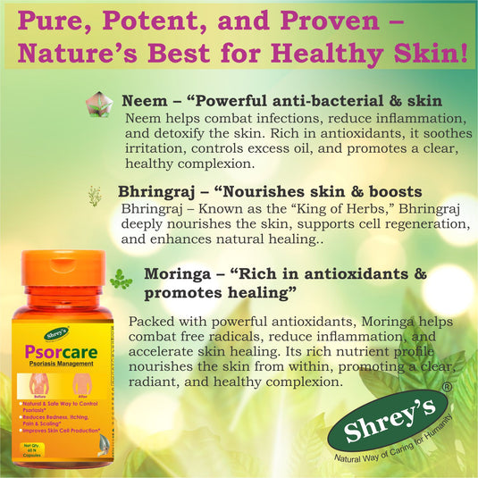 Shrey’s Psorcare Herbal Neem, Bhringraj, Chandan & Moringa 30 Capsules