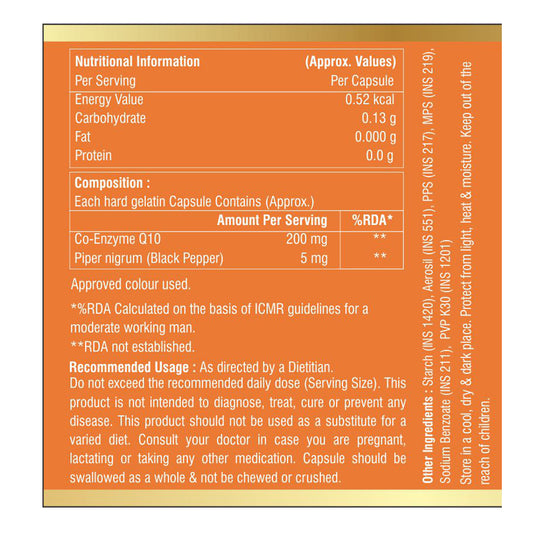 Shrey’s Coenzyme Q10 with Piperine – 60 Veg Capsules | Energy, Heart & Antioxidant Support | High Absorption Shrey's