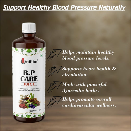 BP Care Ayurvedic Juice with Arjuna, Jatamansi & 7 Herbs | Supports Healthy Blood Pressure Levels | Herbal Heart & Circulation Support | 1 Litre Unifibe