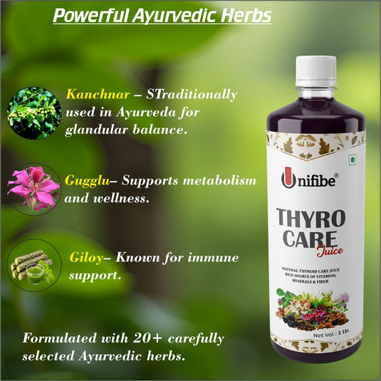 Thyro Care Juice – 1000 ml | Sugar-Free Ayurvedic Blend with Kanchnar, Gugglu & 20 Other Natural Herbs | Thyroid Wellness Support Juice Unifibe