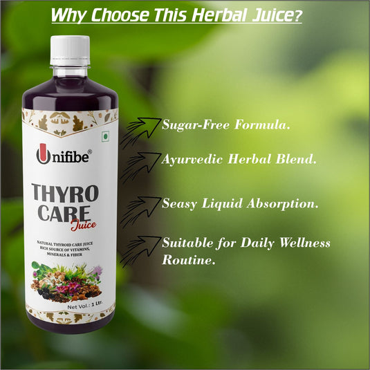 Thyro Care Juice – 1000 ml | Sugar-Free Ayurvedic Blend with Kanchnar, Gugglu & 20 Other Natural Herbs | Thyroid Wellness Support Juice Unifibe