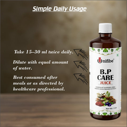 BP Care Ayurvedic Juice with Arjuna, Jatamansi & 7 Herbs | Supports Healthy Blood Pressure Levels | Herbal Heart & Circulation Support | 1 Litre Unifibe