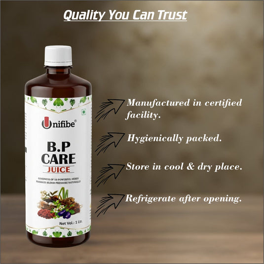 BP Care Ayurvedic Juice with Arjuna, Jatamansi & 7 Herbs | Supports Healthy Blood Pressure Levels | Herbal Heart & Circulation Support | 1 Litre Unifibe