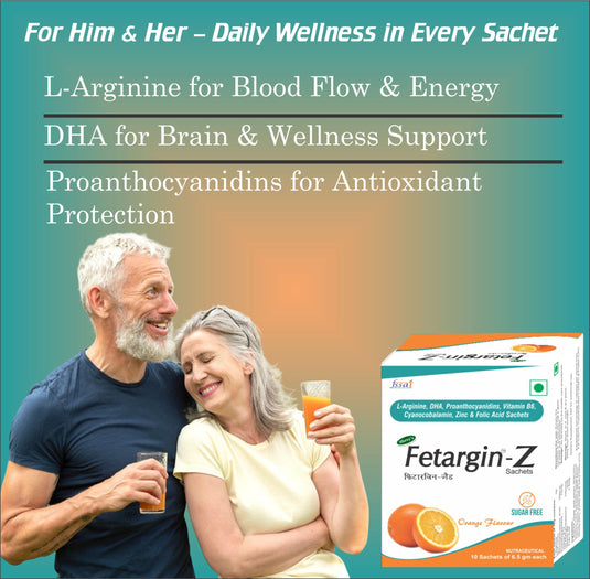 Shrey’s Fetargin-Z L-Arginine, DHA, Proanthocyanidins, Vitamin B6, Zinc, Folic Acid & Vitamin B12 Powder | Supports Energy, Pregnancy Wellness, Immunity & Heart Health | Orange Flavour | Sugar Free | 10 Sachets Shrey's