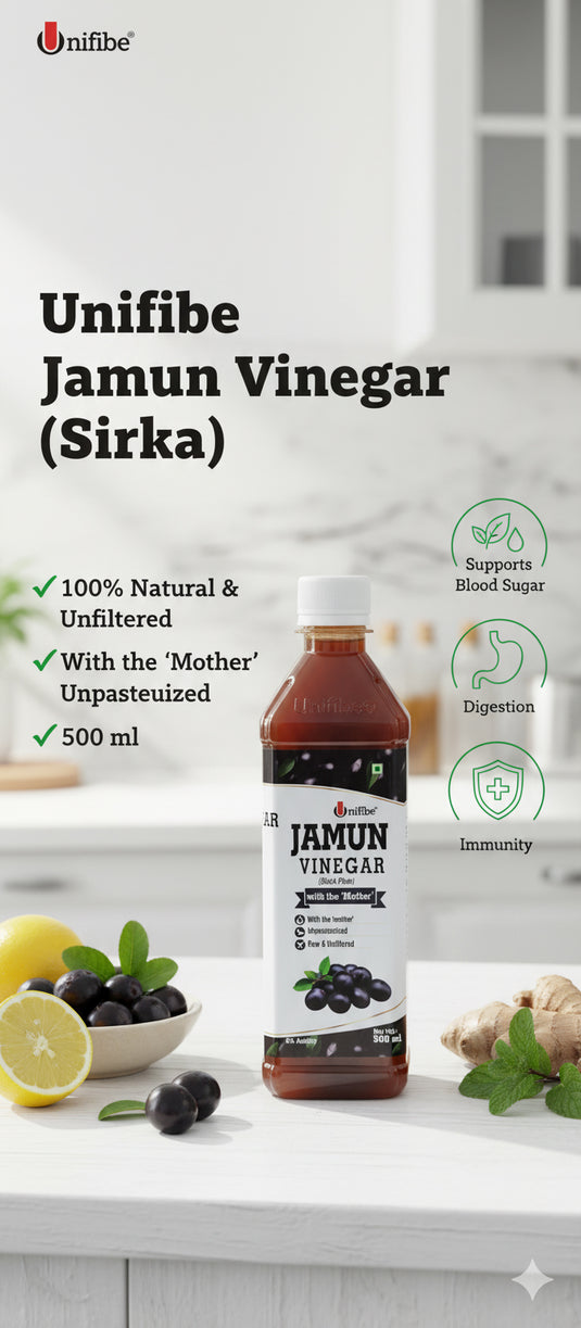 Unifibe Jamun Vinegar | 100% Natural & Unfiltered | With the ‘Mother’ | Supports Blood Sugar, Digestion & Immunity – 500 ml Unifibe